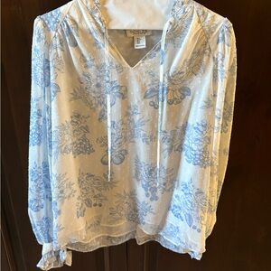 Rachel Zoe White and Blue Patterned Blouse